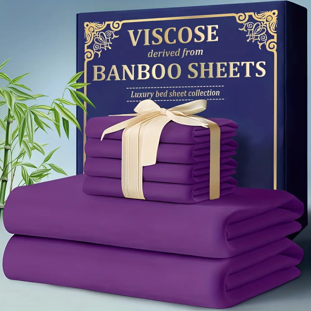 3/4pcs Bamboo Cooling Bed Sheet Set - 2300 TC Ultra Soft & Breathable, Shrink-Resistant, Smooth & Comfortable For All Season | Deep Pocket Fitted Sheet, Flat Sheet, Pillowcases | Room Decor, Random Color
