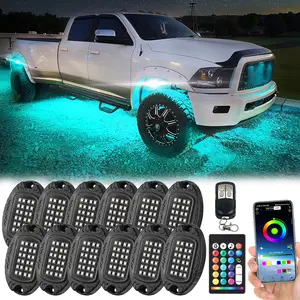 12 Pods Segmented Metal RGB LED Rock Lights Kit with APP/RF Remote Control, Upgraded Underglow Lights Waterproof Bright Multi Color 12v Alloy Underbody Lights for Trucks Pickup ATV UTV Golf Cart