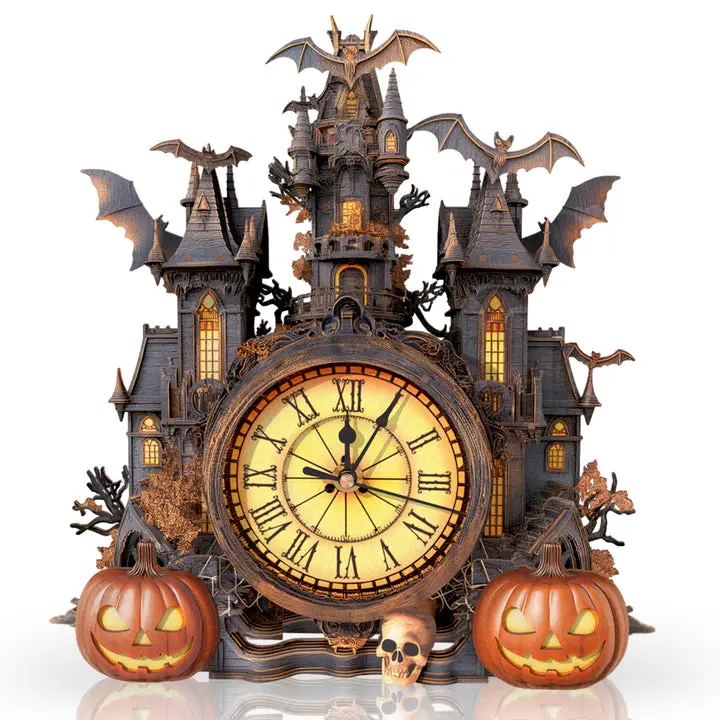3D Puzzles for Adults Clock-Halloween Cottage Design Model Kit-Mechanical DIY Pendulum Clock with Roman Numerals-Desk Home Office Decor Personalized Gift for DIY Lovers-Mysterious Castle
