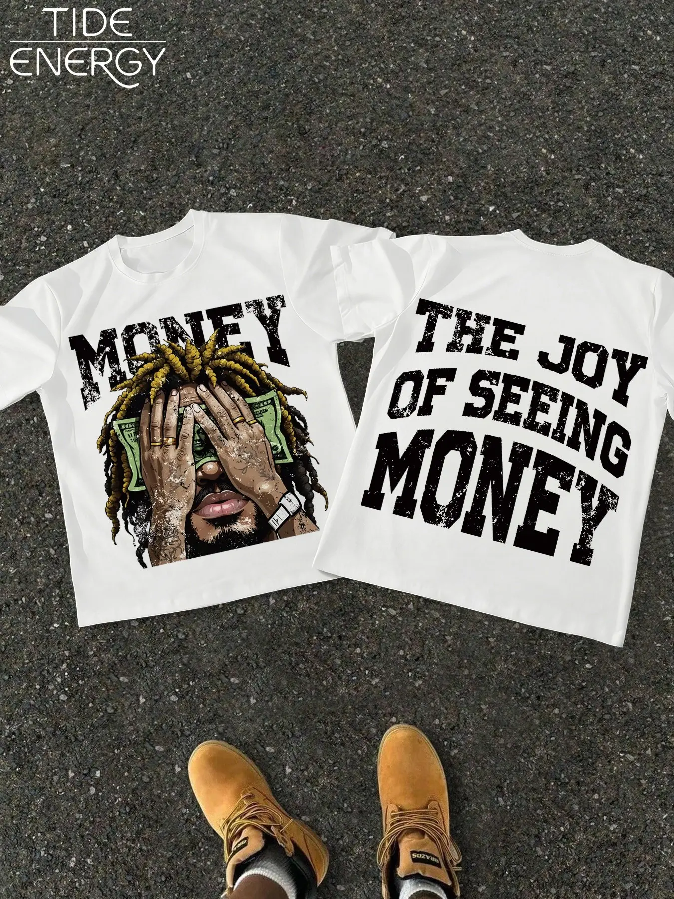 Men's Loose Casual T-Shirt, Money and Braids Graphic Print, Soft Breathable Hip Hop Streetwear, Summer Daily Urban Fashion