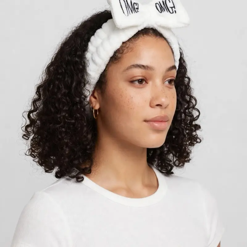 OMG! Spa Headband White, Fluffy Bow Makeup Headband for Washing Face, Plush Skincare Headband, Self Care Gift for Her