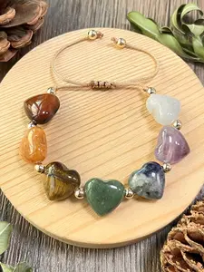 Casual Seven-Color Unique Heart Shape Stone Beaded Adjustable Fit Bracelet, Vintage Unisex Yoga Energy Bracelet for Daily Wear