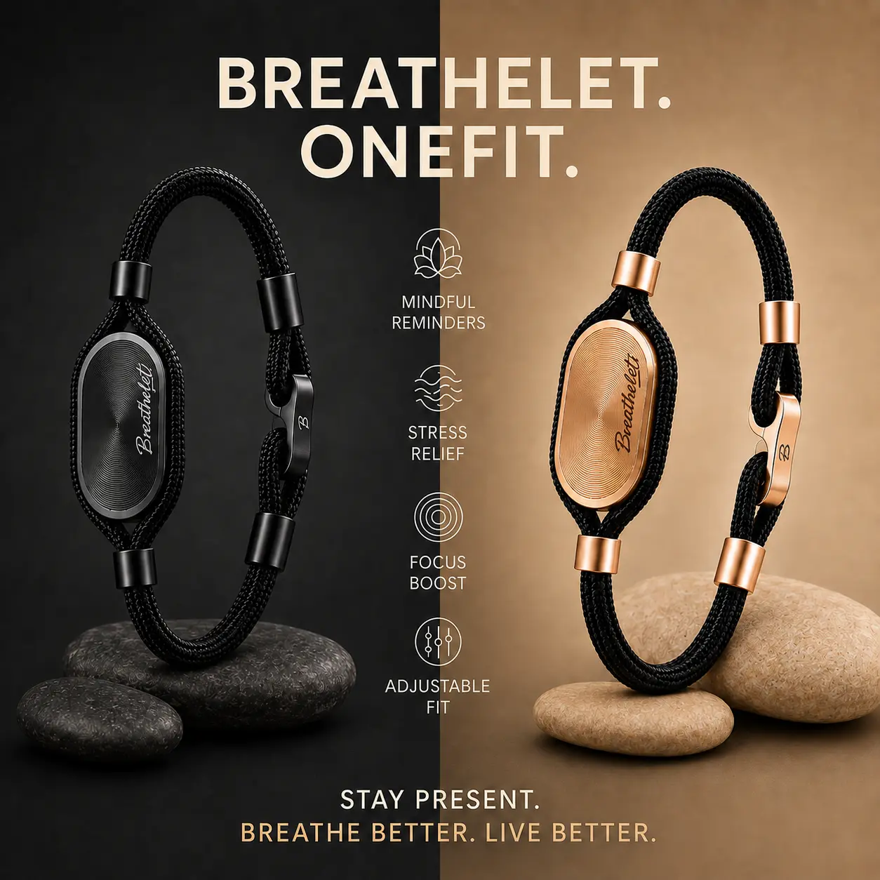 Breathelet OneFit Smart Bracelet for Stress Relief & Focus | Mindfulness Breathing Trainer, Anxiety Relief Wellness Wearable, Luxury Bracelet