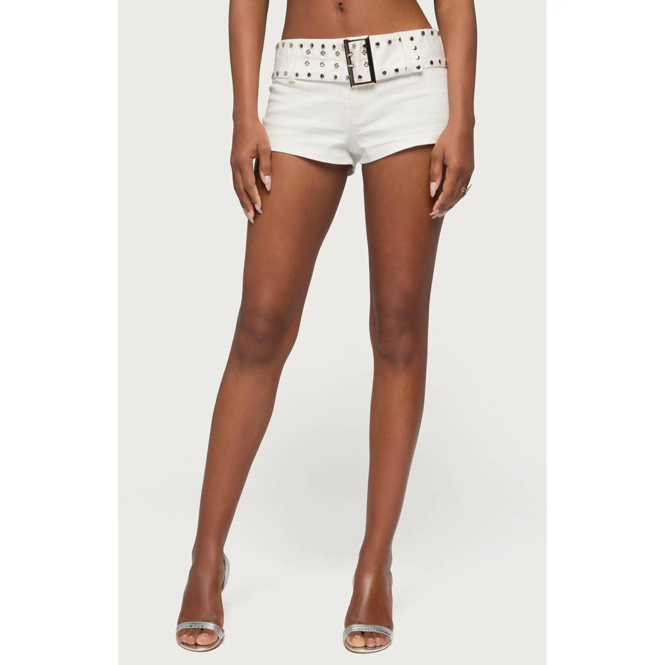 Edikted Women's Studded Belt Denim Micro Shorts