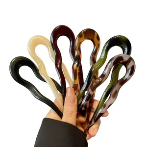 6PCS French U-Shaped Hair Pins, Tortoise Shell & Solid Color Hair Forks, Elegant Updo Chignon Sticks for Women Girls, No Slip Bun Hair Accessories for Daily, Party & Wedding