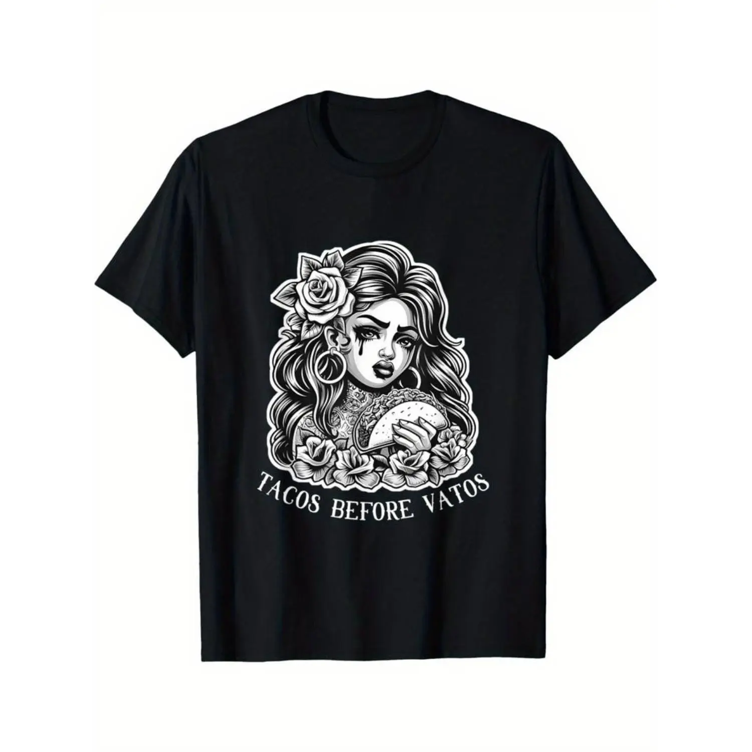 100% Cotton Golf Gift T-Shirt For Men and Women Tacos Before Vatos Sad Chola Latina Chicana Floral T-Shirt