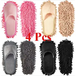 4 Pcs Washable Microfiber Mop Slippers, Detachable Dusting Shoes for Floor Cleaning, Home & Office Use - Suitable for Women & Men