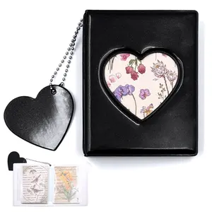 3" Mini Black Photo Album, Kpop Photocard Organizer Holder Book 32 Pockets, Photocard Photocard Binder, Love Heart Pendant Decor Gift