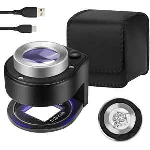 Jewelry Magnifier with 6 Light, Rechargeable Desktop Portable Coin Magnifier Sewing Magnifing Glass for Textile Optical Jewelry Tool Coins Currency Black