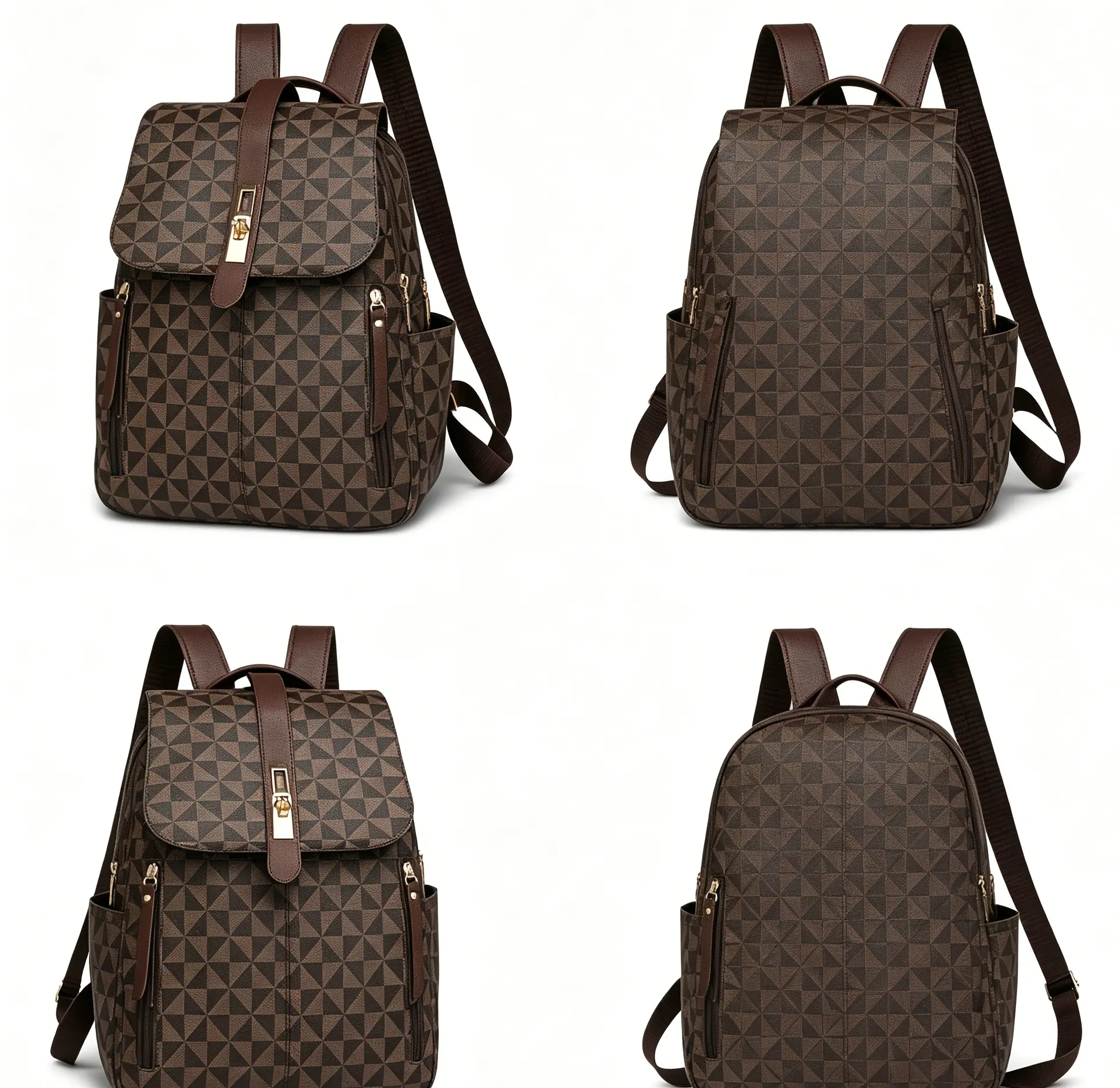 Anti-Theft Geometric Print Pu Leather Backpack Women Purse,Multifunctional And Stylish Day Bag, Multi-Pocket Lightweight Travel Bag, Large-Capacity Minimalist School Bag, Convenient Book Bag, Suitable For Students, Nurses, Teachers, Business People