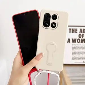Case for OnePlus 15 13 Adjustable Crossbody Strap Lanyard Liquid Silicone  Stand Holder Funda