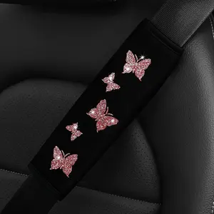 1pc, Bling Pink Butterfly Car Seat Belt Cover, Comfortable Sponge Filled Polyester Shoulder Pad, Anti-Pressure Safety Belt Protector, Universal Fit