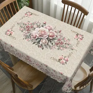 A Spring Floral Tablecloth Featuring a Vintage Rose Check Pattern Design, Perfect for Spring And Summer Decor, a Great Spring Gift, Ideal for Indoor And Outdoor Gatherings, Festive Parties, And Home Decoration, Valentine'S Day Decor, Cottage Style