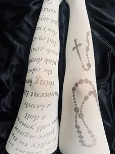 Spring and Autumn Socks Y2K Style Casual Women's Tight Pants, Breathable Thin White Translucent Pantyhose Elastic Fabric Punk Letter Printed Long Socks Look Good and Comfortable to Wear Socks