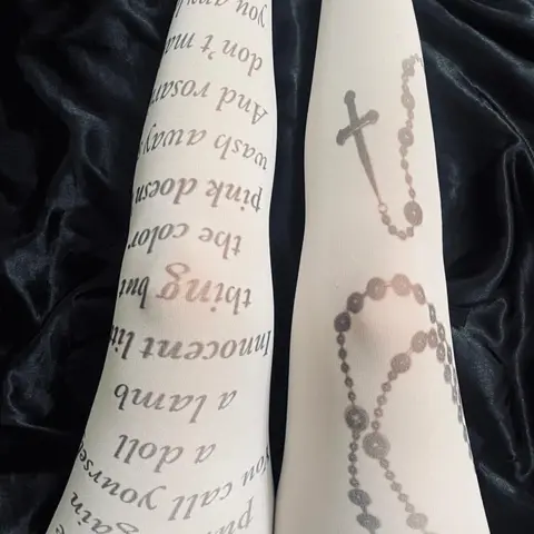Spring and Autumn Socks Y2K Style Casual Women's Clothing Tight Pants, Breathable Thin White Translucent Pantyhose Elastic Fabric Punk Letter Printed Thigh Highs Long Socks Look Good and Comfortable to Wear Socks