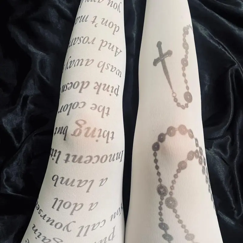 Spring and Autumn Socks Y2K Style Casual Women's Clothing Tight Pants, Breathable Thin White Translucent Pantyhose Elastic Fabric Punk Letter Printed Thigh Highs Long Socks Look Good and Comfortable to Wear Socks