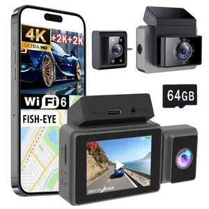 4K Ultra HD Car Dashboard Camera, Front Rear Interior Triple Lens, Wireless WiFi Function, Super Wide Angle, Night Vision, Loop Recording