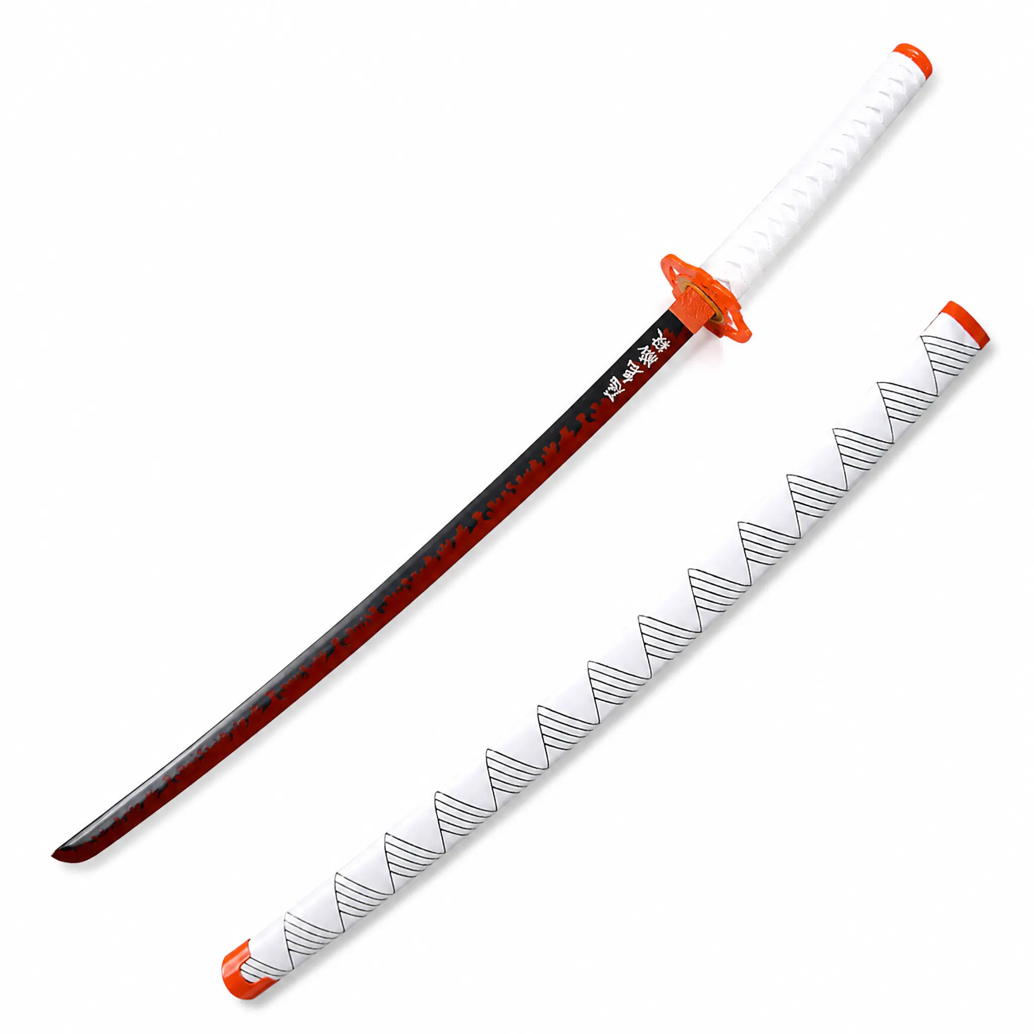 40.7in Flame Breathing Master Inspired Katana - Premium Blunt Prop Toy Sword with Blazing Crimson Pattern, Fire-Shaped Tsuba Anime Room Display