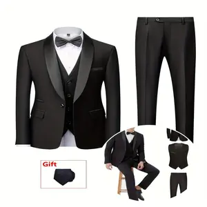 New Four-piece Suit Set for Men, Business Orthodox with Vest, Tie, Wedding and Dance, Green Fruit Collar tuxedo baggy  prom