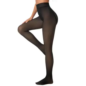 Fleece Lined Tights Women, Fake Translucent Warm Pantyhose Black Sheer Leggings Winter Thick Thermal Stockings