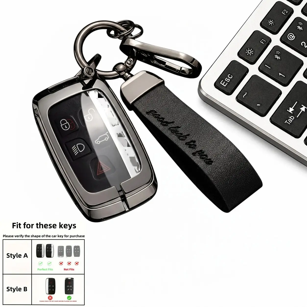 Luxury-Style Zinc Alloy Leather Car Remote Keycase - Compatible with Land Rover Range Rover, Discovery, Range Rover Evoque, Sport Edition, Jaguar XE, E-PACE - Key Protection Shell for Vehicle Accessories Key Fob Cover, Car Key Accessory