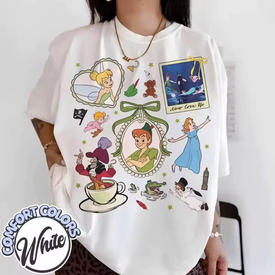 2026 NEW Retro Style Bow Peter Pan Shirt, Welcome To Neverland Never Grow Up, Peter Pan, Wendy's Little Ding Dang T-shirt, Back To School Gift