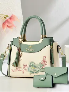 Women's Floral Embroidered Shoulder Bag Set, Casual Patchwork Handbag, Versatile Crossbody Bag for All Seasons, Trendy Streetwear Accessories, Handbag Shoulder Purse