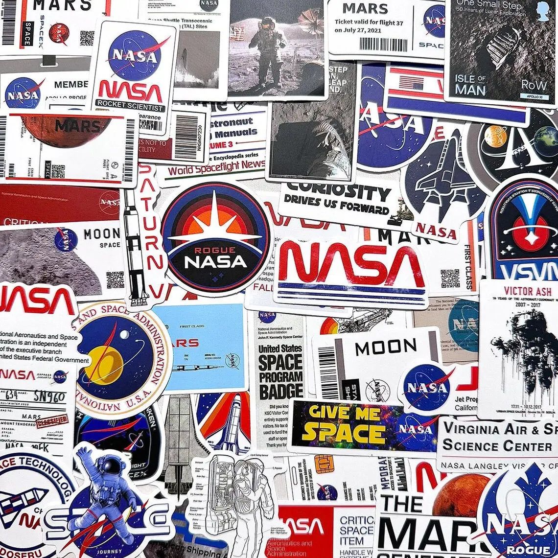 50-Piece Space Exploration Vinyl Sticker Pack - Astronaut, Moon, Mars, Rocket Science Themed Meme Stickers for DIY Scrapbooking & Stamping