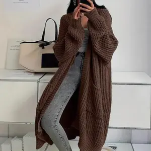 Autumn Winter Women's Loose Long Sleeve Knitted Cardigan Wrap Top Plus Size Heather Grey for Lazy Wear Can be used with a raincoat