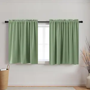KOUFALL Bathroom Curtains Window, Short Blackout Boho Curtain for Bedroom, Wide 34 x Long 24 Inch, Sage Green