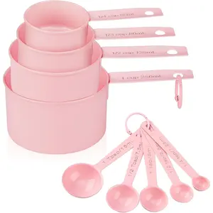 Measuring Cups and Set of 9, Stainless Measuring cup for Cooking and Baking, Measuring for Dry and Liquid Ingredients (Pink)