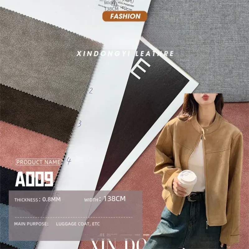 Women's PU Leather Fabric, Soft Faux Wool Touch, Anti-Stain Wear-Resistant Material, Ideal for Women's Jackets & Bags