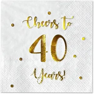 50-Pack 3-Ply 5 x 5 Inch Folded White Cocktail Napkins, Perfect for 40th Birthday and Wedding Anniversary Party Decorations for Men and Women