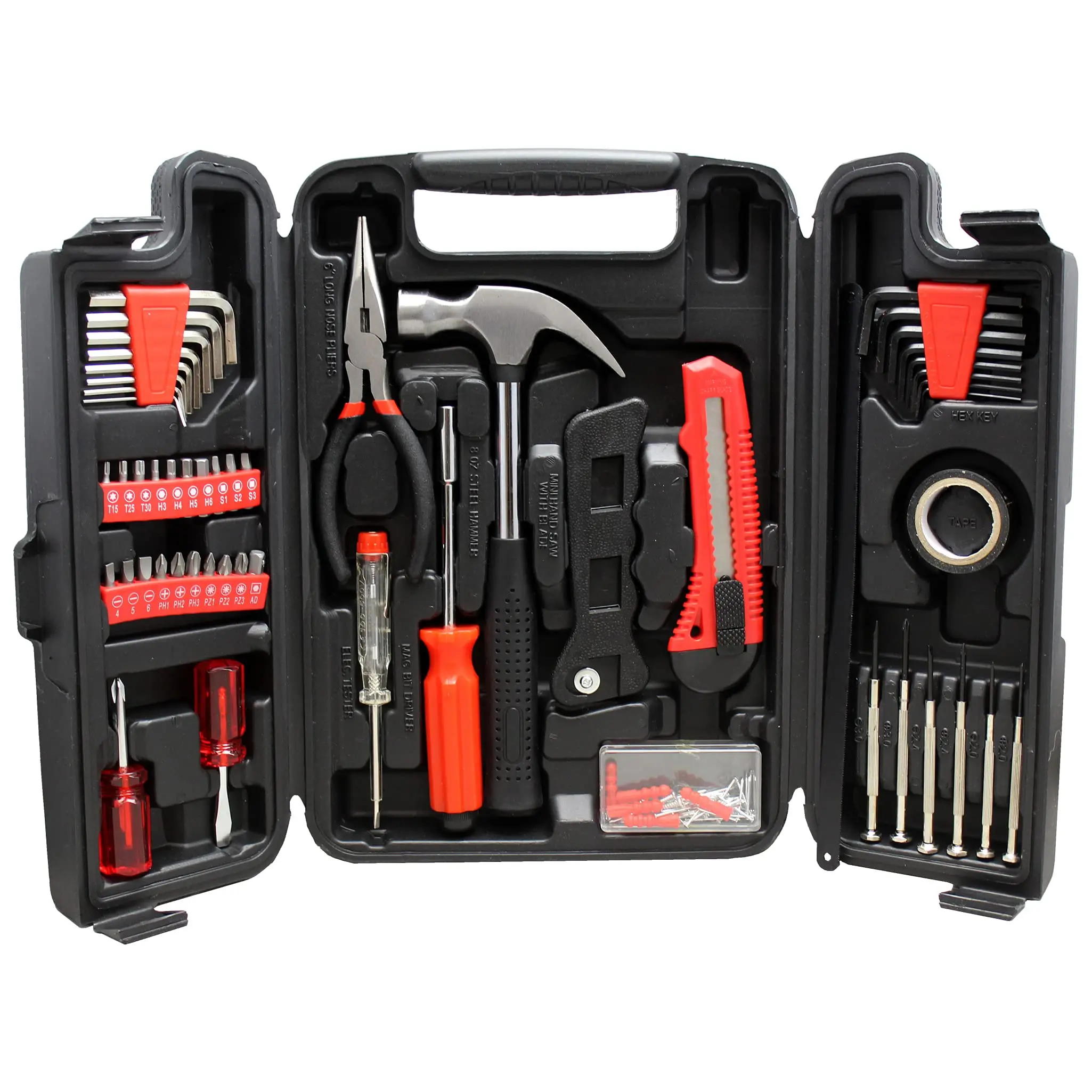 BlueDot Trading 142-Piece Tool Set, Heavy-Duty Tool Box Storage Case with Wrenches, Screwdrivers, Bits & More, Easy-Carrying Molded Organizer for Dorm, Garage, Great Gift