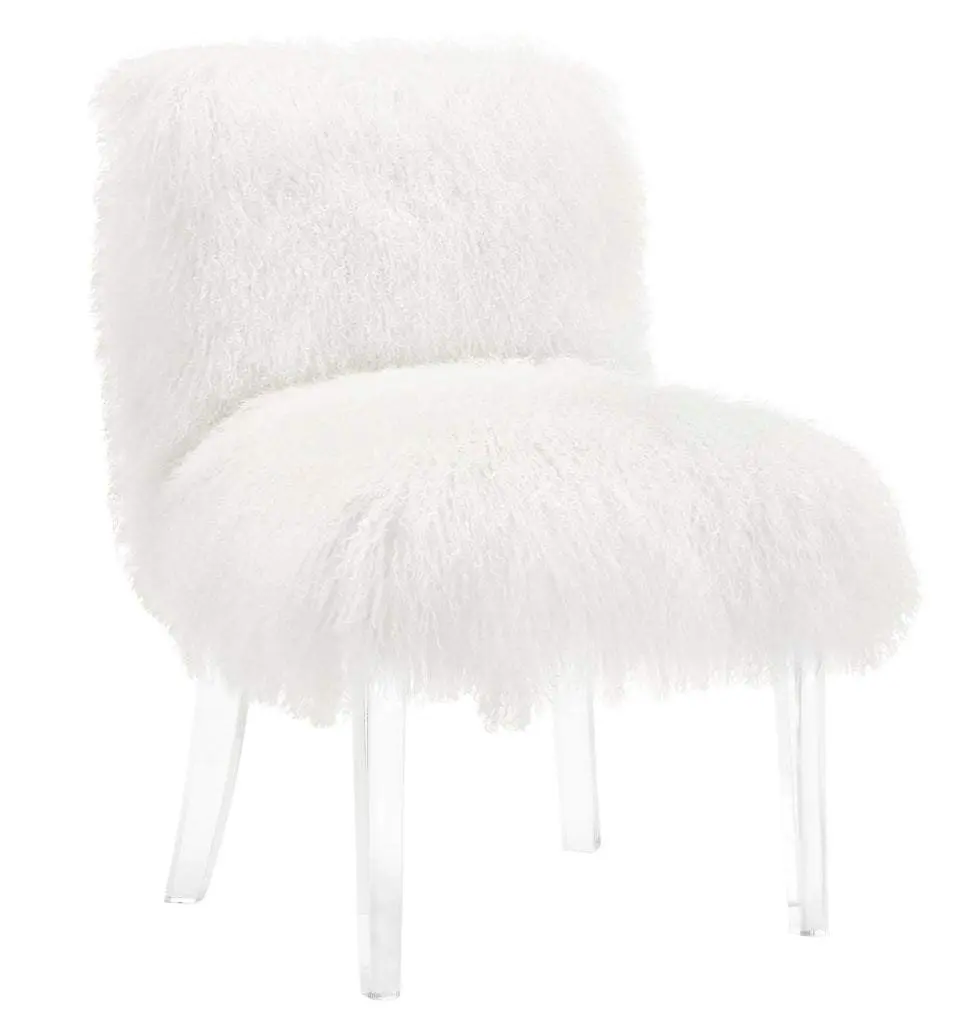 Sophie White Sheepskin Lucite Chair - Handmade Indoor Furniture