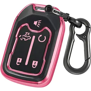 New Upgrade for Chevrolet Key Fob Cover with keychian,TPU Protection Key Case Compatible with GMC Silverado Suburban Tahoe Acadia Sierra Terrain Yukon (Rose Pink, 5 Button)