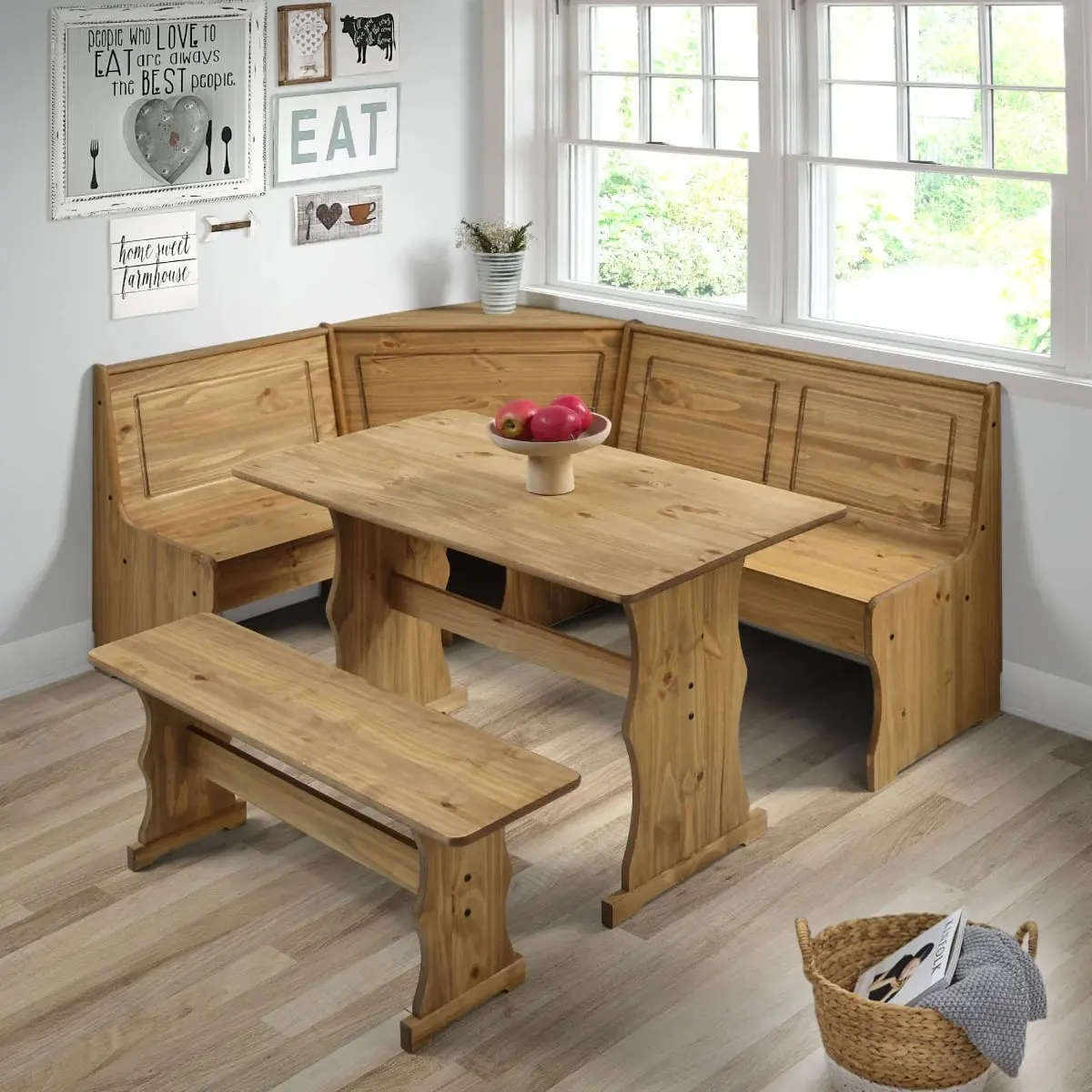 OS Home & Office Furniture COR805 Solid Pine Corner Dining Booth, Corona Brown