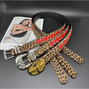 Fashion leopard print cross metal buckle belt, casual versatile jeans belts, men's and women's universal clothing accessories