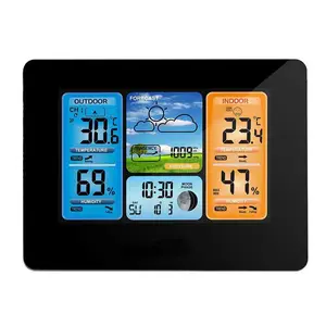Weather Station Wireless Indoor Outdoor Thermometer  - Digital Weather Thermometer with Atomic Clock Temperature Humidity Monitor with Calendar Adjustable Backlight and Calendar