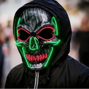 2025 New Halloween LED Mask Scary LED Skeleton Mask Purge Hacker Mask  Colorful The Exorcist Hacker Purge Hacker Mask Glow in The Dark for Halloween Costume Party Neon Pack Spooky Strap scene accessories