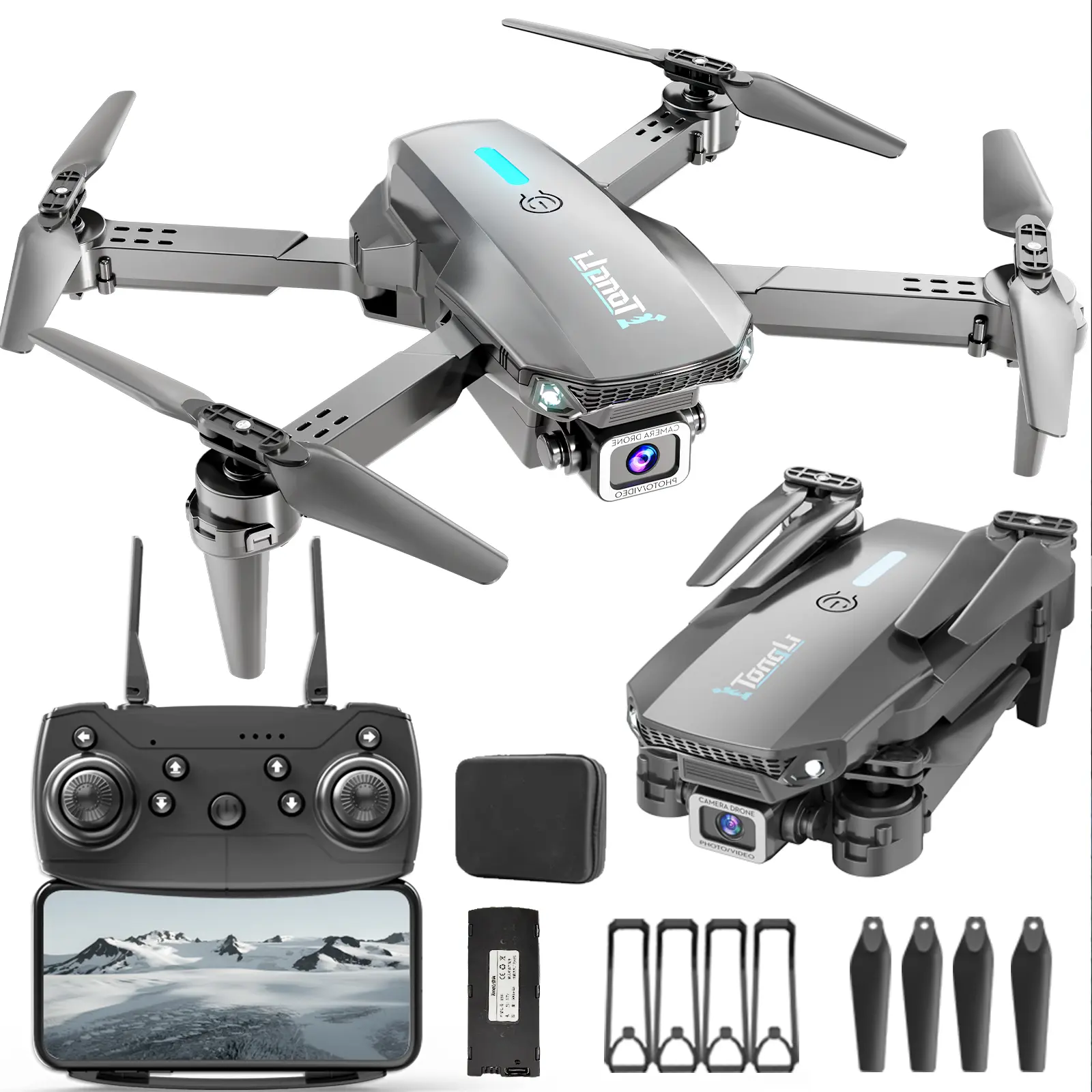 TongLi RC Quadcopter Drone - Foldable Portable Electric Remote Control Toy with Large LCD Screen, Dual HD Cameras, WiFi FPV, 1-Key Takeoff & Landing, 360° Stunt Flips, Ideal Festival Gift for Kids Ages 8-14