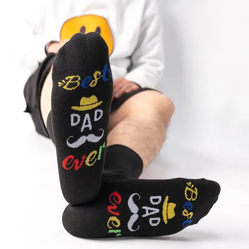 5-pair pack “Best Dad Ever” novelty socks—fun gift idea socks; black and colorful jacquard socks; perfect Father’s Day socks; cute socks; Christmas socks; socks for gifting loved ones; socks for gifting husbands; outdoor casual socks
