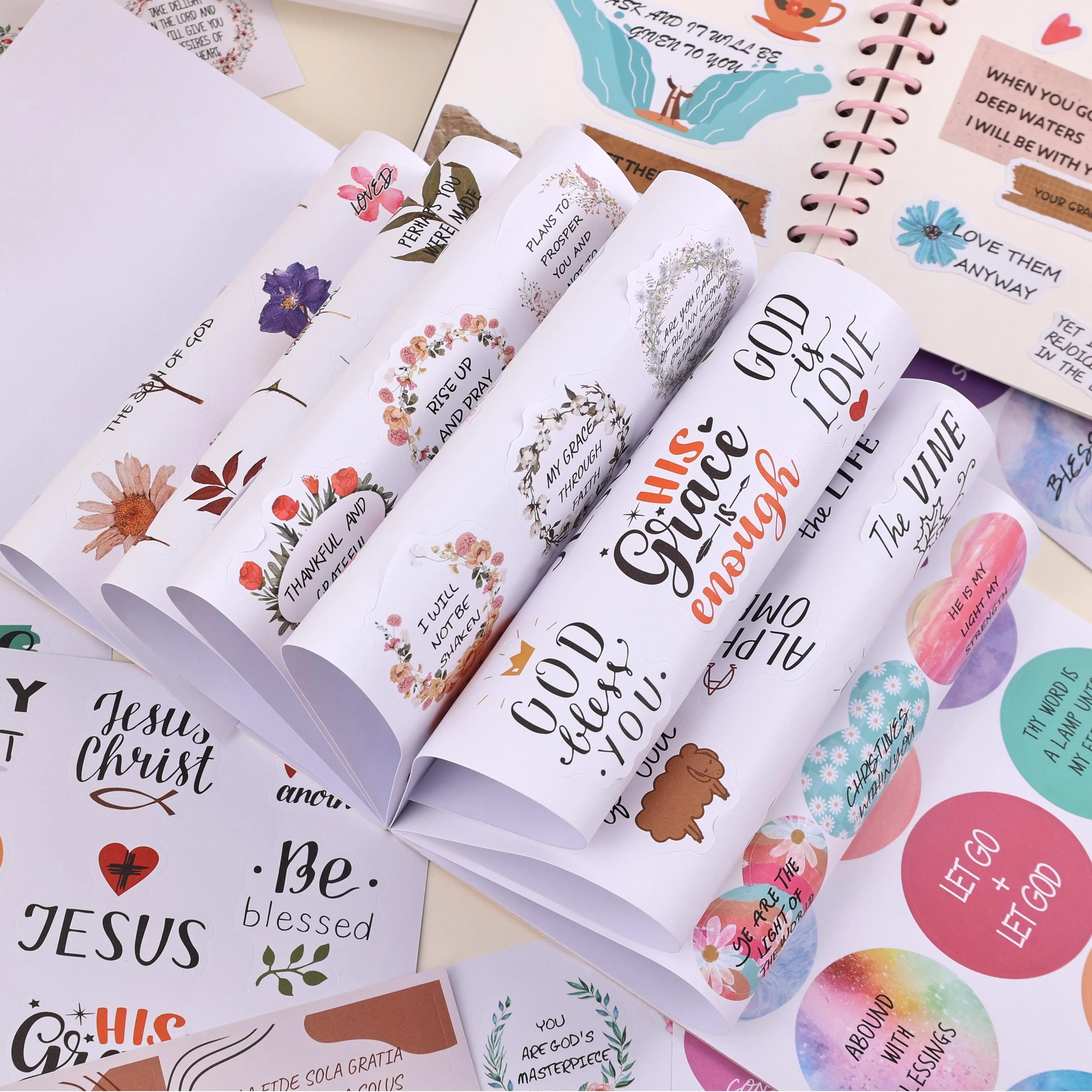 300+Pcs Christian Vinyl Stickers Kit - Water Resistant Bible Stickers, Inspirational Designs, Jesus Imagery, Enhance Bible Study, Scrapbooking Supplies, Easter Gifts for Women