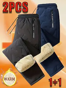 2 Pack Unisex Winter Warm Pants, Comfortable Fabric with Pockets, Machine Washable, Suitable for Daily Wear, Work, Travel, Running, Fitness High Waisted Leggings Sports Jogger Sweatpants