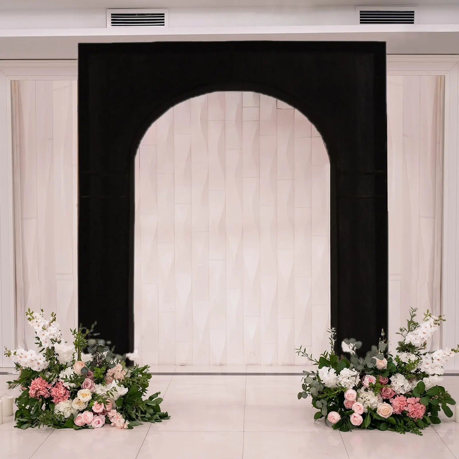 8ft Black Spandex Arc de Triomphe Stand Cover, Stretchy Backdrop Fabric, Fitted Stretch Wedding Arch Cover for Floral Balloon Frame