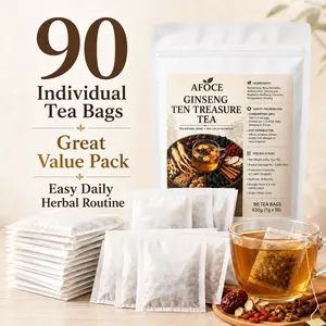 AFOCE Ginseng Herbal Tea Beverage, 10-Treasure Botanical Blend with Maca, Red Dates, Goji Berries & Mulberries, 90 Individual Tea Bags, Herbal Drink for Adults