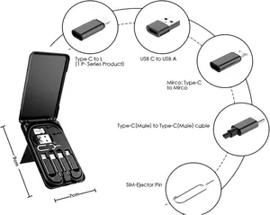 Smart Adapter Card Storage Box, Data Cable Card, USB Adapter,Multi Charging Cable Storage Box,Portable and Compact USB-C/USB-A/Micro-USB/Lightning Charging Cable kit, Compatible with iPhone, Samsung, Digital Cameras and Other Devices rosechargers i phone