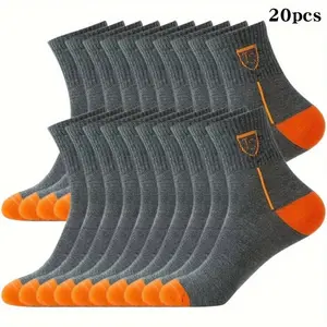20 Pairs Of Men's Anti-odor Sweat Absorption Crew Socks, Comfy And Breathable Sport Socks For Outdoor Wearing