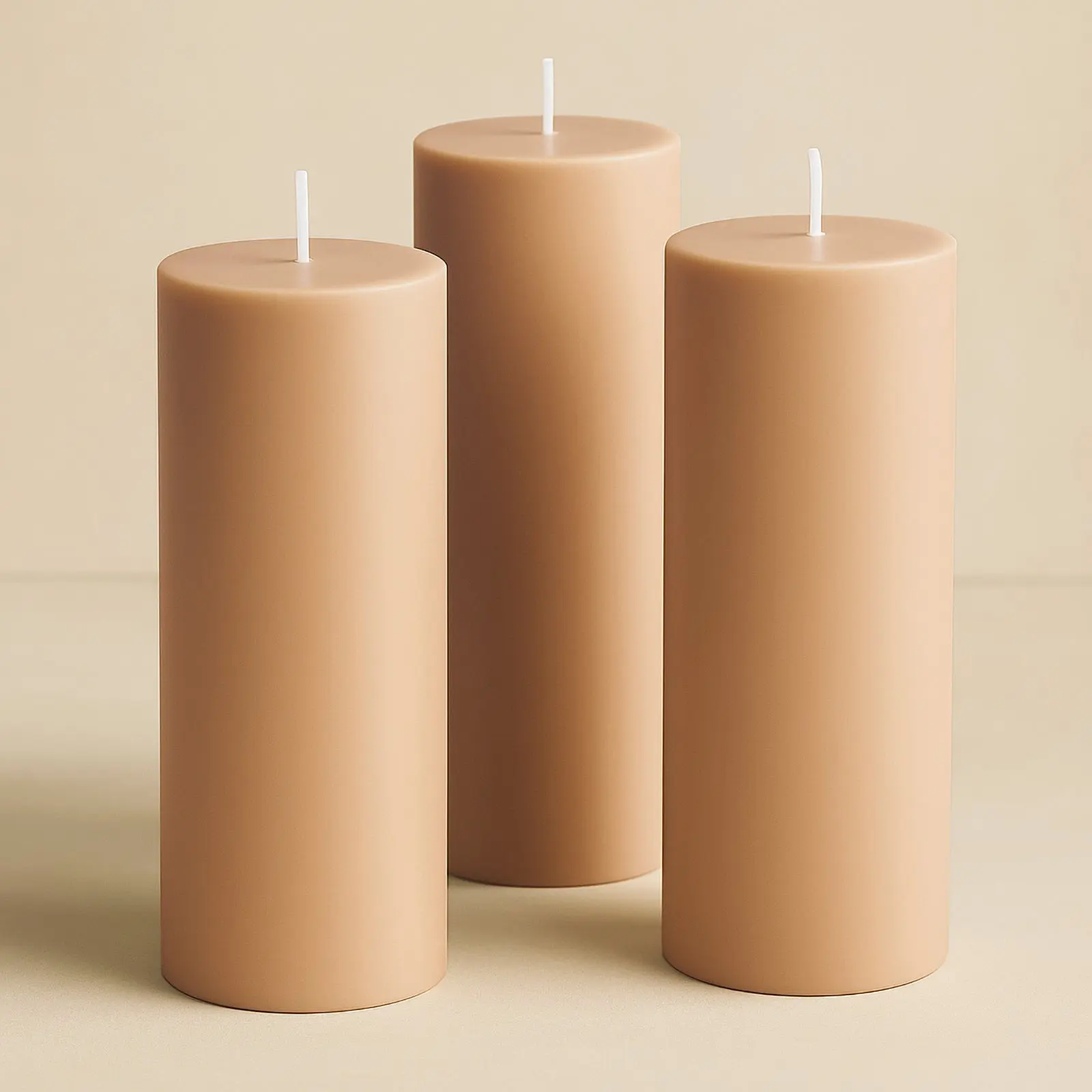 6-Pack Unscented Dripless Pillar Candles - 3"x9" Beige Paraffin Wax Candles, Smokeless Cotton Wicks, 90-Hour Long-Lasting Clean Burn