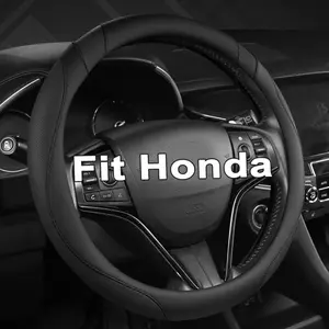 Customized Auto Car Steering Wheel Cover for Honda Civic, CR-Z, Insight, S2000, 14"-14.25" (Black - Small Size)
